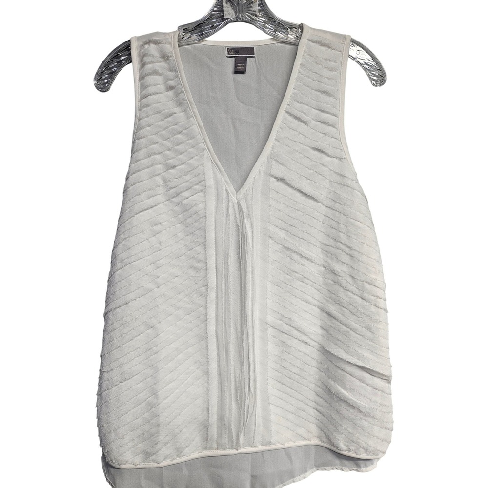 Chelsea28 Womens White Textured Eyelash Fringe V-Neck Sleeveless Blouse Small